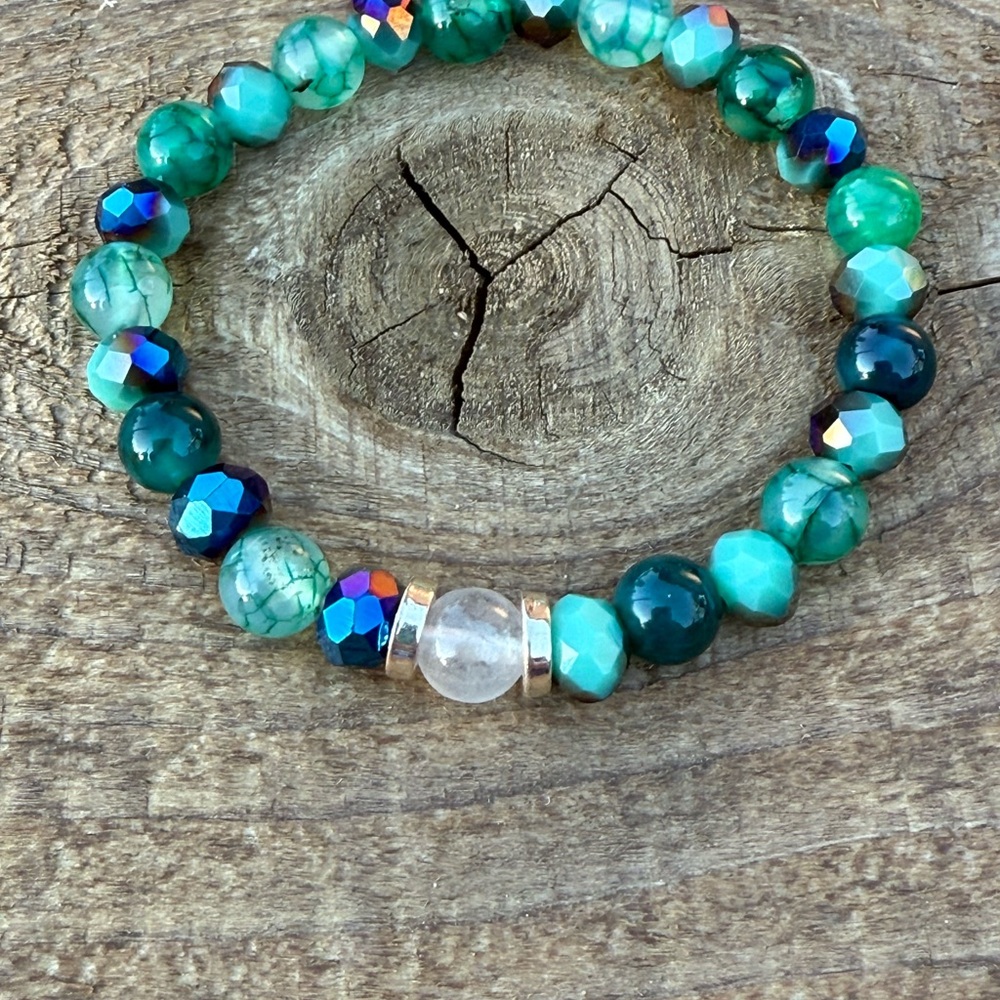 Elegant Green dragon vein and faceted green & rose quartz focal Beaded Bracelet